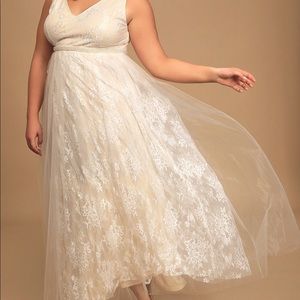 Lulu brand Sweet Love Ivory Lace Beaded Maxi Dress